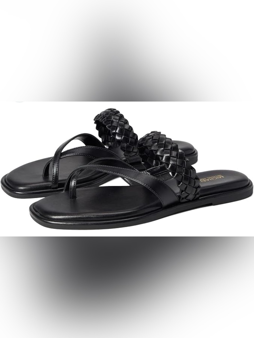 Michael Kors Alba thong Black Woven Double-Strap Toe-Loop slide Sandals 10